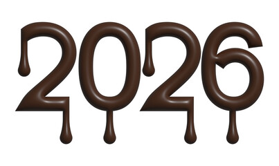 2026 Chocolate Number Design with Melted Dripping Effect – Sweet Cocoa Font Style New Year Typography on transparent Background