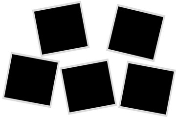 Five tilted black photo frame collage template with white borders for scrapbook, mock up, poster, and creative design projects