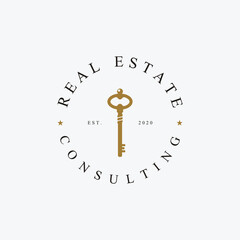 Retro luxury home or hotel or real estate key template logo with creative idea.