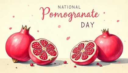 Illustration celebrating national pomegranate day with whole and halved fruits 4k and hd image