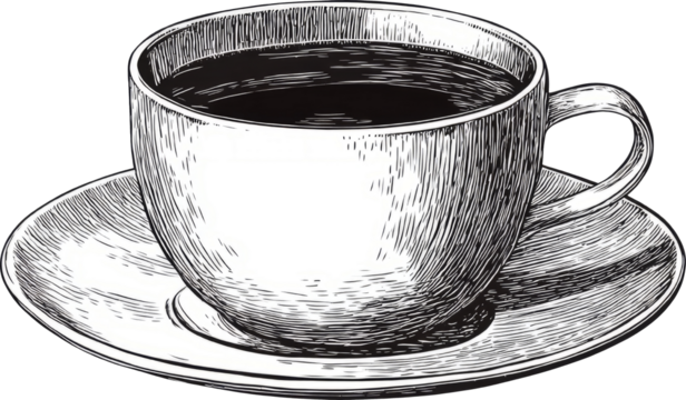 Coffee cup saucer vintage engraving vintage engraving coffee cup on saucer, warm and calm mood