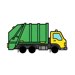 Cartoon garbage truck isolated on transparent background is ready for collection