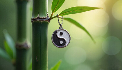  Yin yang pendant hanging on bamboo stem