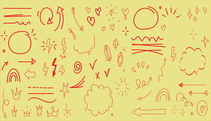 .hand drawn doodle element heart abstract items lines arrows vector illustration