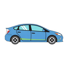 Obraz premium Illustration of a blue car with a green stripe isolated on transparent background