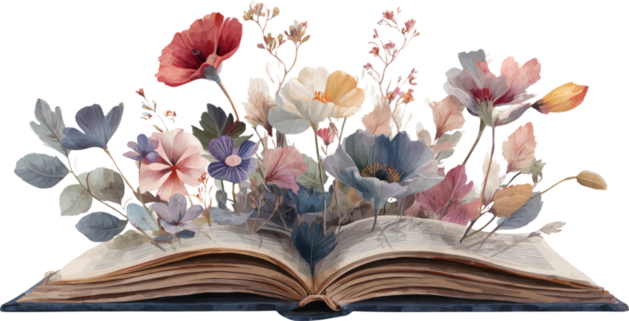 Open book wildflower watercolor vintage botanical dreamy