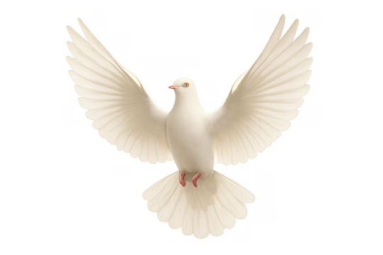 White dove flying with wings spread, a symbol of peace, hope, freedom, and spirituality on transparent background - Powered by Adobe