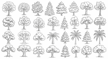 Hand-Drawn Tree Sketch Collection Doodle Vector Art - Architectural Planning Elements