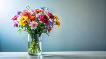Fototapeta premium Vibrant Mixed Bouquet of Flowers in a Glass Vase