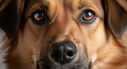 Intimate Close-up Portrait of a Brown Dog with Deep, Expressive Amber Eyes and Soft Fur.
