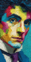 Colorful Portrait of Man with Intense Stare A Modern Artistic Interpretation of Identity