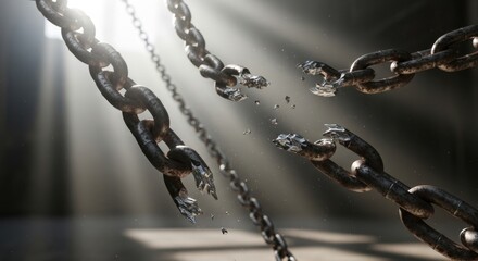 Unchained Power - Heavy Metal Chains Shattering in a Dramatic Beam of Liberation Light.