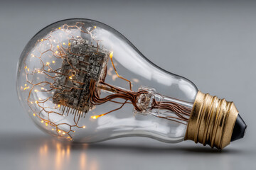Artificial intelligence, innovation, and neural networks in a single light bulb. Technological inspiration and a vision of the future.