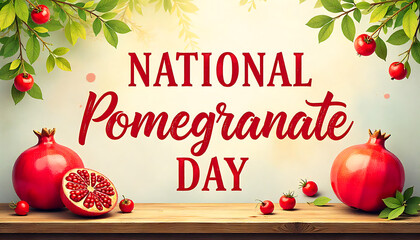 National pomegranate day illustration with pomegranates and green leaves decor 4k and hd image
