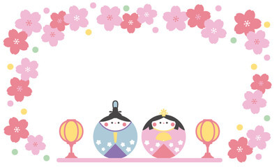 まるくてかわいいひな人形と花のひなまつりフレーム