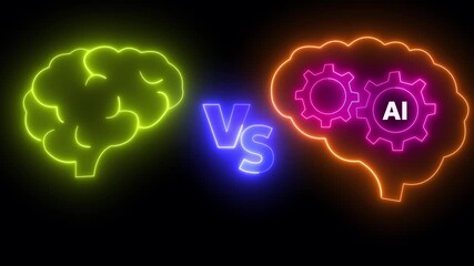 brain vs artificial intelligence neon animated head human brain vs brain head ai neon alpha. - Powered by Adobe