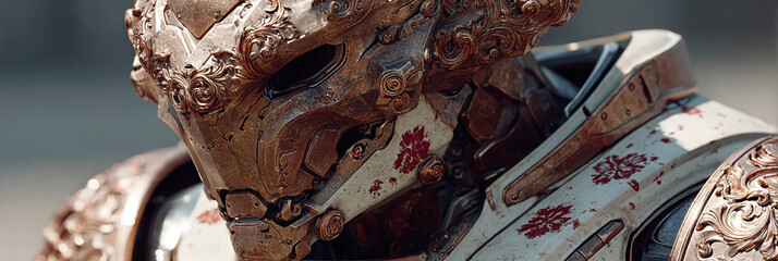 Intricate Armor Detail A Close-Up View of a Detailed and Ornate Futuristic Suit for a Warrior