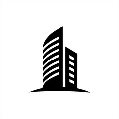 Obraz premium Modern architectural silhouette of two distinct buildings, ideal for corporate branding, real estate, construction, and urban development vector graphics