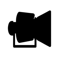 Black silhouette of an adjustable stage light on a white background