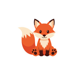 Cute cartoon fox illustration, adorable baby animal character, friendly mammal graphic, orange white pet, simple vector art
