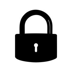Simple black silhouette of a padlock with keyhole on a white background