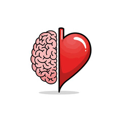 Human brain and heart connection, mental emotional balance, logic, reason, feeling, mind and body concept