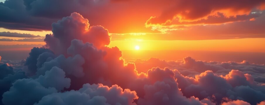 Glorious sunrise bursts through clouds, illuminating orange sky with silver lining , amazing, nature, tranquil