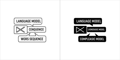 Language model concept with word sequence and complex model illustration