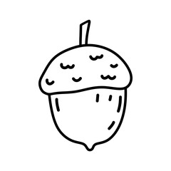 Cute acorn isolated on a white background. Vector hand-drawn illustration in doodle style. Perfect for decorations, logo, autumn and forest themes, various designs.