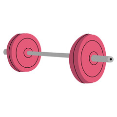 Flat style pink barbell illustration. Cute and modern fitness equipment for gym, workout, strength training, health and sport designs.