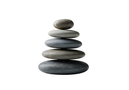 Stack of smooth stones balanced on top of each other, isolated on white. - Powered by Adobe