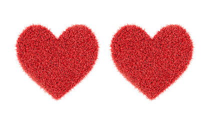 Two Red Hearts Made of Threads Isolated on Transparent Background