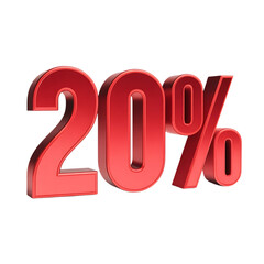 20 percent red 3d text isolated on transparent background