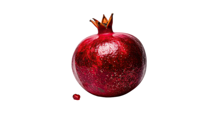 Ripe pomegranate isolated on black, with one seed