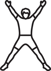 Person celebrating with arms raised, success and victory concept, minimalist line art, isolated on white background.