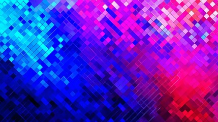 Abstract pixelated neon futuristic pattern with colorful circles and squares, glowing dots, mosaic texture, LED fiber optic light, communication and digital connection concept for modern design