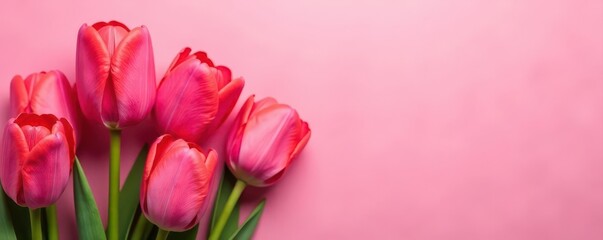 Obraz premium Pink backdrop, vibrant pink tulips in full bloom , bloom, pretty