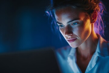 Innovators in the server chamber: women pioneering cyber defense. Hero poster. Mastering cyber defense in a futuristic server room with holograms. Action poster. Visual poster.