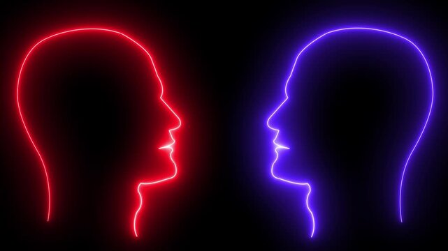 Human head profile outline, blank mind concept. Digital graphics for advertising and creativity. 4k black background. 