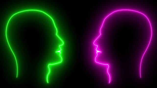 Human head profile outline, blank mind concept. Digital graphics for advertising and creativity. 4k black background. 