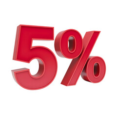 Percentage 5% red symbol isolated on transparent background