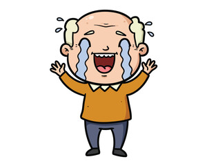 Obraz premium Joyful bald man with receding hairline laughing hysterically with tears streaming down his face and arms raised in amusement