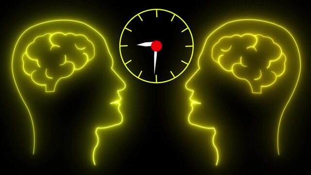 Human Brain Connection with Clock - Time Management and Productivity Concept.with a glowing  brain and neural connections against a dark background. 