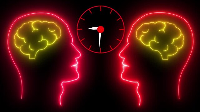 Human Brain Connection with Clock - Time Management and Productivity Concept.with a glowing  brain and neural connections against a dark background.  - Powered by Adobe