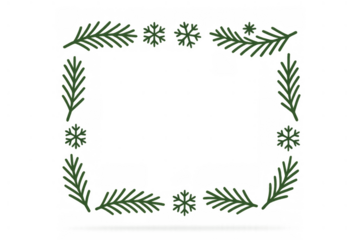 Spruce tree branch and snowflake border creating a festive winter frame, transparent background