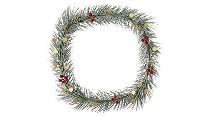 Christmas wreath with berries and gold ornaments isolated on transparent background