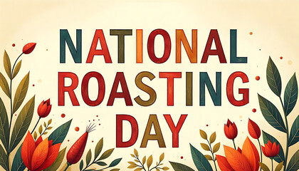 Celebration of national roasting day with floral decoration and colorful text 4k and hd image