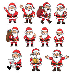 Fototapeta premium Santa Claus cartoon character set , vector style