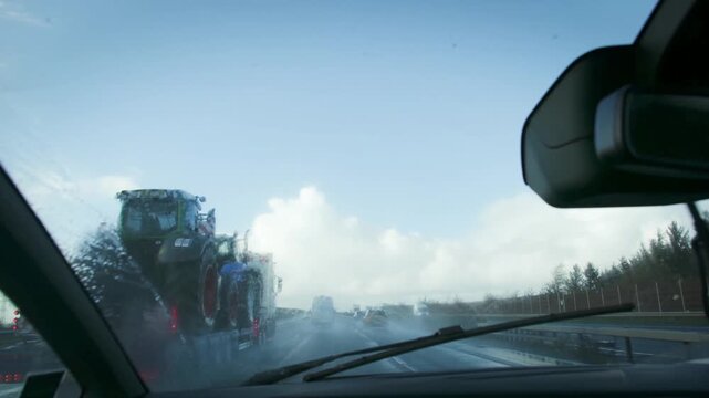 29 OCT 2025 - Scotland, UK - Driving on the M74 Motorway in Scotland on a rainy summers day. Drivers point of view.