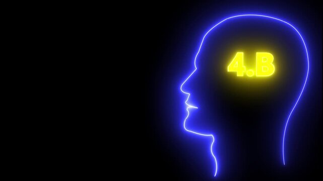 Human head line icon animation.4B one billion neon glowing cyan color text animation. Neon 4B text animation. on black background.